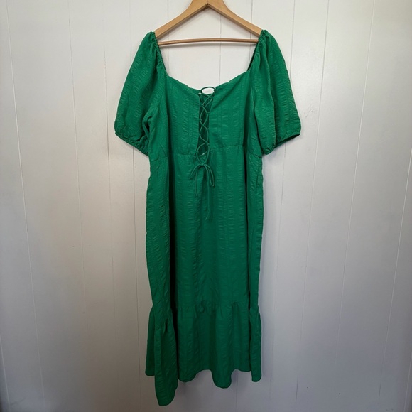 Addition Elle Green Maxi Tiered Lace-Up Peasant Dress Party Stretch size 3X - Picture 7 of 16